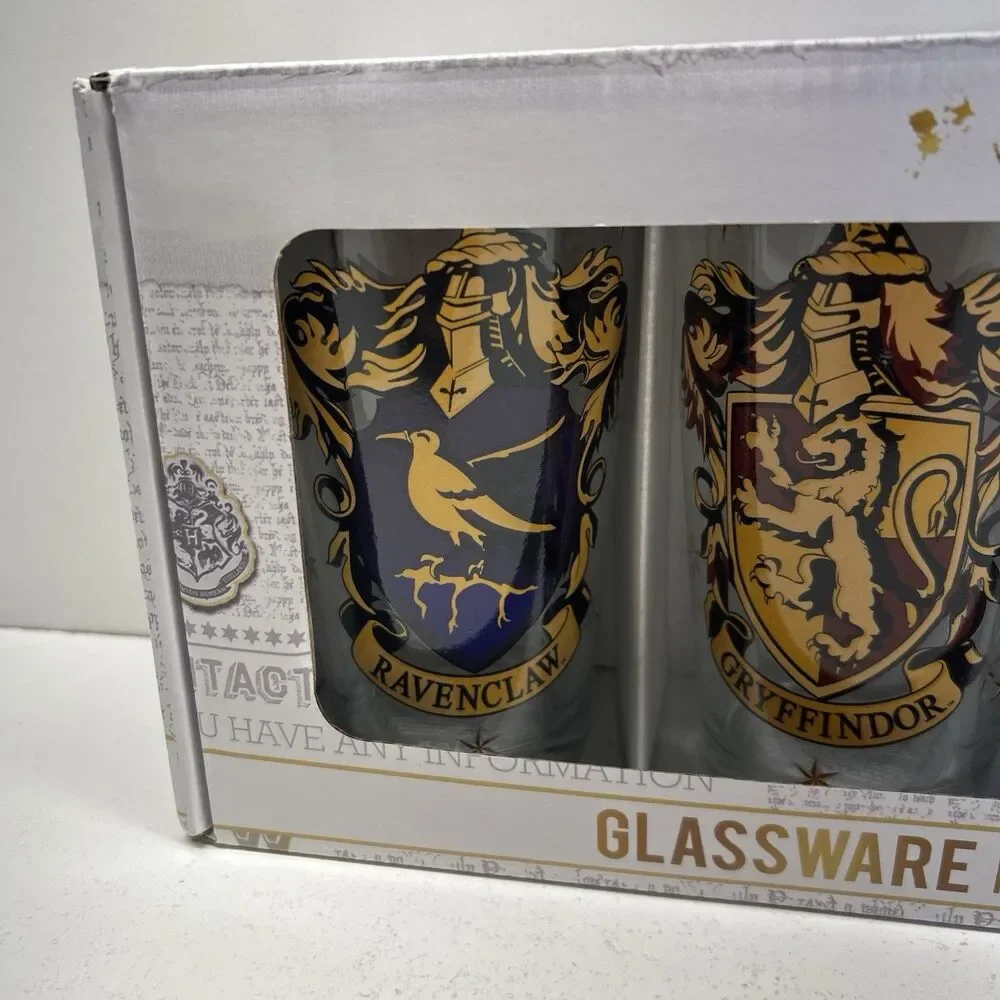 Harry Potter School Sigils Pint Beer Glass Set of Four New/Unused-Slytherin‎